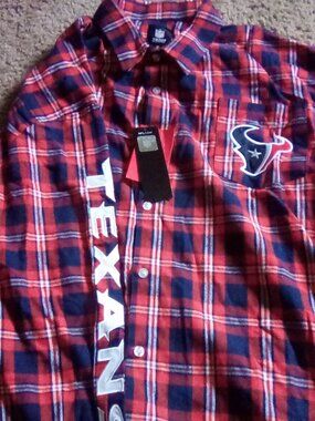 NFL Houston Texans Mens Large Check Longsleeve Button-Up Flannel Shirt,